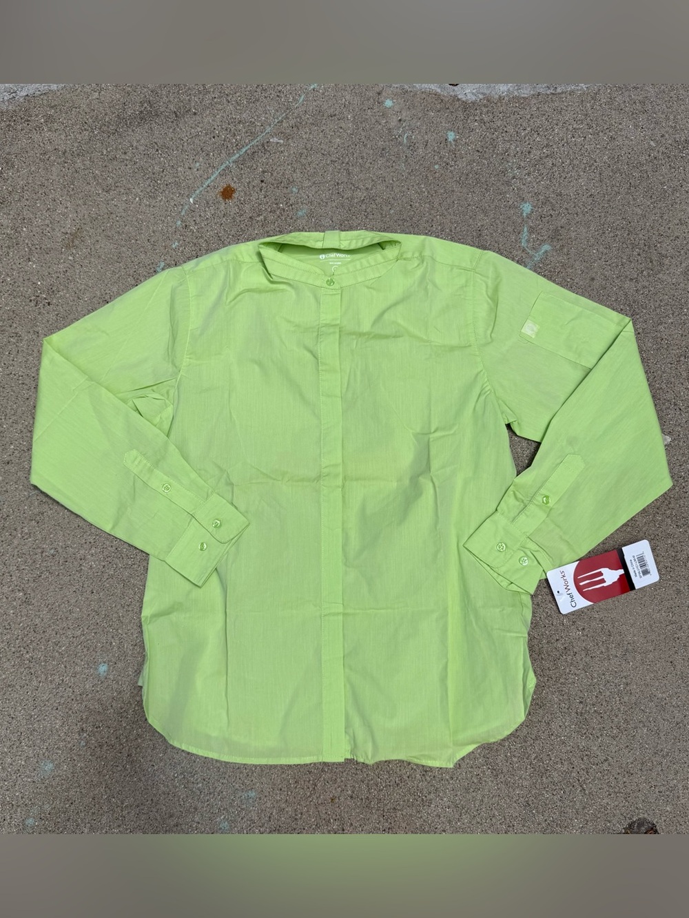 Chef Works Mens Long Sleeve Lime Green Cooking Shirt medium NEW
